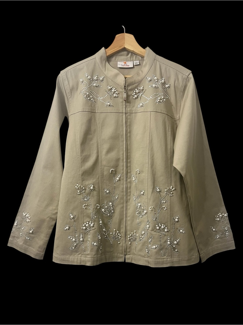 Quaker Factory Beaded Pearl Rhinestone Cotton Jacket L Y2K Maximalist Western